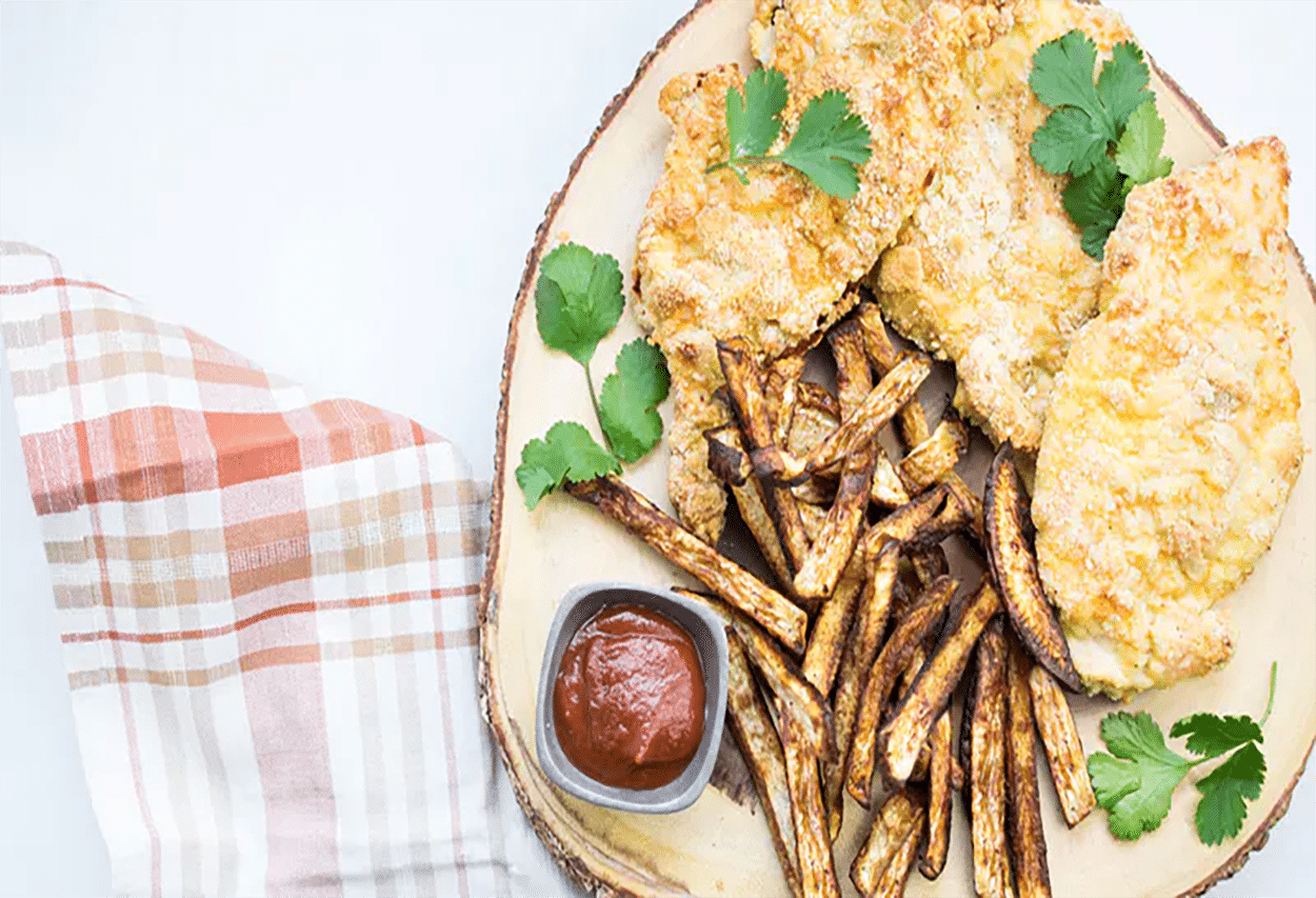 You are currently viewing Low-carb chicken Milanese with turnip fries