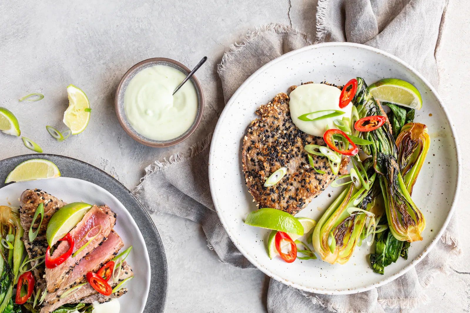 You are currently viewing Sesame-crusted tuna steaks with wasabi mayo and bok choy